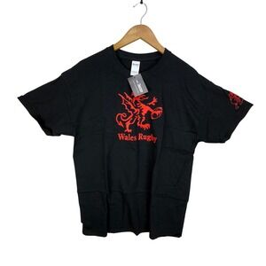Gildan Wales Rugby T-Shirt Dragon Logo Graphic Tee‎ Mens Size L